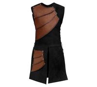 Foweknow Men's Medieval Costume Sleeveless Round Neck Renaissance Leather Vest Knight Patchwork Leather Armour Retro Vest Viking Pirate Cosplay Gothic Performance Halloween Costume, brown, L