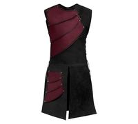 Foweknow Men's Medieval Costume Sleeveless Round Neck Renaissance Leather Vest Knight Patchwork Leather Armour Retro Vest Viking Pirate Cosplay Gothic Performance Halloween Costume, red, M