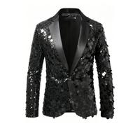 Foweknow Men's Metallic Sequin Jacket Carnival Costume Casual New Year's Eve Outfit 70s Disco Party Blazer Festive Slim Fit Casual Suit Jacket Club Tuxedo Shiny Sequin Suit
