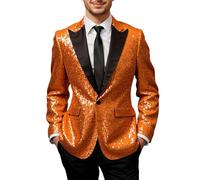 Foweknow Men's Sequin Jacket Shiny Wedding Prom Tuxedo Jacket 1 Knofe Glitter Suit Jacket New Year's Eve Disco Outfits Festive Coat Golden Tailcoat Men's Jackets Sports Coat