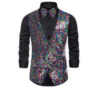 Foweknow Men's Sequin Suit Vest 70s 80s Disco Party Outfit Metallic Shiny Vest Carnival Costume for Wedding Party Prom Stage Show Waistcoat Streetwear, Multicoloured, XL