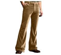 Foweknow Men's Vintage Flared Trousers - Corduroy Wide Leg 70s Style Casual Disco Pants - Khaki, XL