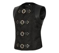 Foweknow Men's Vintage Medieval Leather Vest Gothic Steampunk Biker Vest Prom Party Performance Costume Sleeveless Jacket Renaissance Stand-Up Collar Vest Regular Fit Waistcoat, black, L