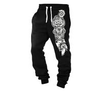 Foweknow Nordic Myth Chino Trousers Men's Viking Medieval Cosplay Costume Victorian Costume Trousers Casual Elastic Waist Casual Trousers 3D Printed Jogging Bottoms Streetwear, 02 black, XL