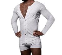 Foweknow Onesie Men's Long Sleeve Shorts Jumpsuit Plain Slim Fit Functional Underwear Sexy Comfortable Underwear Casual Sporty Jumpsuit Comfortable Breathable Bodysuit One Piece, White, 3XL