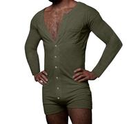 Foweknow Onesie Men's Long Sleeve Shorts Jumpsuit Plain Slim Fit Functional Underwear Sexy Comfortable Underwear Casual Sporty Jumpsuit Comfortable Breathable Bodysuit One Piece, Green, M