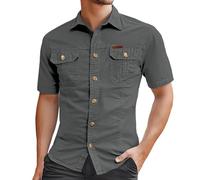 Foweknow Outdoor Shirt Men's Hiking Shirt Travel Safari Short Sleeve Shirt UV Protection Safari Shirt Quick-Drying Breathable Lightweight Functional Shirt Regular Fit Casual Shirt Work Shirt, gray, XL