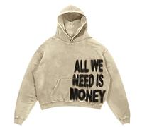 Foweknow Oversized Beige Men's Y2K Hoodie All We Need Is Money Print Sweat Jacket Hip-Hop Sweatshirt with Hood Funny Harajuku Hoodie Fancy Dress Costumes Carnival Costume, L