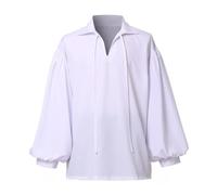 Foweknow Pirate Shirt Men's Colonial Shirt Renaissance Steampunk Blouse Medieval Shirt Gothic Ruffle Shirt Viking Cosplay LARP Clothing Festival Outfit Men's Long Sleeve Casual Shirt, White, M