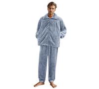 Foweknow Pyjamas Men Women Flannel Leisure Suit Fleece Turtleneck Pyjama Set Comfortable Sleepwear Body Warmer Fashionable Loungewear Soft Large Sizes Plain Winter Suit, blue, L