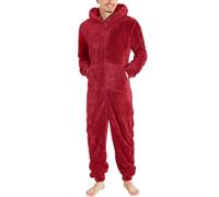 Foweknow Pyjamas Men's Plush Jumpsuit Teddy Fleece Pyjamas Comfortable Body Warmer Overall Sleepwear Simplicity Solid Casual Thickened Sleepwear Windproof Loungewear Onesie, red, S