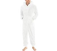 Foweknow Pyjamas Men's Plush Jumpsuit Teddy Fleece Pyjamas Comfortable Body Warmer Overall Sleepwear Simplicity Solid Casual Thickened Sleepwear Windproof Loungewear Onesie, White, L