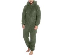 Foweknow Pyjamas Men's Teddy Fleece Jumpsuit Comfortable Body Warmer Sleepwear Plain Pyjamas Casual Thickened Onesie Simplicity Windproof Loungewear Sleepwear with Drawstring, Army Green, XXL