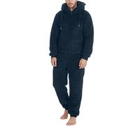 Foweknow Pyjamas Men's Teddy Fleece Jumpsuit Comfortable Body Warmer Sleepwear Plain Pyjamas Casual Thickened Onesie Simplicity Windproof Loungewear Sleepwear with Drawstring, navy, 5XL