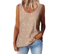Foweknow Sequin Dress Women's Spaghetti Straps Top Party Sparkle Blouses Metallic Top Shirt Elegant Sleeveless Vest Club Sparkle Vest Camisole Tank Top Blouse for Theme Party Festival, Rose Gold, S