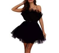 Foweknow Sexy Dress Women's Tulle Dress for Women Elegant Short Dresses Strapless Mesh Dresses Long Sleeve Cocktail Dress High Waist Bodycon Evening Dresses Party Dress Wedding Dress Dance Dress,