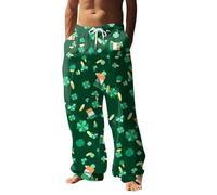 Foweknow St. Patricks Day Chino Trousers Men's Baggy Clover Leaf Print Irish Jogging Bottoms Elastic Waist Drawstring Casual Trousers Comfortable Relaxed Fit Sports Trousers Summer Trousers Outdoor
