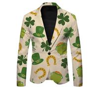 Foweknow St. Patrick's Day Jacket Men's Slim Fit Clover Lucky Charm Suit Jacket Leisure Lucky Grass Print Blazer for Prom Party Sporty Tuxedo One Button Sports Jacket, Light yellow, 3XL