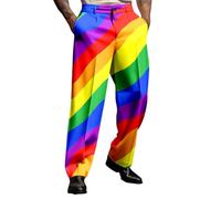 Foweknow Suit Trousers Men's Rainbow Golf Trousers Straight Loose Fit Summer Trousers LGBTQ Gay Pride Month Rainbow Fabric Trousers Regular Fit Casual Trousers with Pockets Colourful Holiday Beach