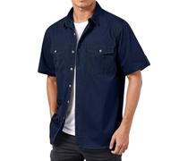 Foweknow Summer Shirt Men's Cargo Shirt Breathable Plain Work Shirt Hiking Overshirt Short Sleeve Lightweight Casual Fishing Shirt with Button Placket Regular Fit Casual Shirt Business Shirt