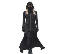 Foweknow Sweat Jacket Women's Mystical Hooded Coat Long Gothic Coat with Conical Zip Large Sizes Transition Jacket Halloween Costume Vintage Medieval Hoodie Outdoor Jacket, black, L