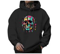 Foweknow Sweatshirt Men's Skull Printed Hoodie Paint Splash Graffiti Hoodie Simplicity Versatile Halloween Costume Stylish Personality Casual Shirts, black, M