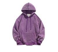 Foweknow Sweatshirt Men's Washed Distressed Look Hoodie Vintage Simplicity Autumn Japanese Long Sleeve Shirt Fashionable Versatile Plain Casual Shirt Work Shirt, purple, 4XL