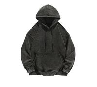 Foweknow Sweatshirt Men's Washed Distressed Look Hoodie Vintage Simplicity Autumn Japanese Long Sleeve Shirt Fashionable Versatile Plain Casual Shirt Work Shirt, black, 4XL