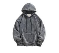 Foweknow Sweatshirt Men's Washed Distressed Look Hoodie Vintage Simplicity Autumn Japanese Long Sleeve Shirt Fashionable Versatile Plain Casual Shirt Work Shirt, gray, M