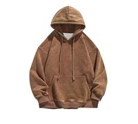 Foweknow Sweatshirt Men's Washed Distressed Look Hoodie Vintage Simplicity Autumn Japanese Long Sleeve Shirt Fashionable Versatile Plain Casual Shirt Work Shirt, coffee, 3XL