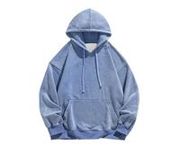 Foweknow Sweatshirt Men's Washed Distressed Look Hoodie Vintage Simplicity Autumn Japanese Long Sleeve Shirt Fashionable Versatile Plain Casual Shirt Work Shirt, blue, XXL