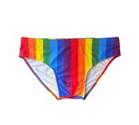 Foweknow Swimming Trunks Men's Rainbow Swimming Briefs Short Tight Swimming Shorts LGBTQ Gay Pride Month Swimming Trunks Colourful Striped Swimming String Removable Pad Swim Shorts Water Sports