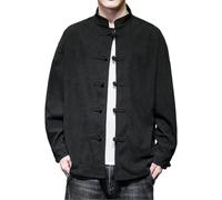 Foweknow Tang Suit Men's Chinese Style Casual Jacket Vintage Traditional Dress Long Sleeve Casual Outdoor Jacket Plain Transition Jacket Martial Arts Tai Chi Qigong Training Shirt, black, 3XL