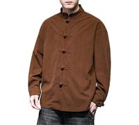 Foweknow Tang Suit Men's Chinese Style Casual Jacket Vintage Traditional Dress Long Sleeve Casual Outdoor Jacket Plain Transition Jacket Martial Arts Tai Chi Qigong Training Shirt, coffee, L