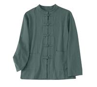 Foweknow Tang Suit Women's Comfortable Chinese Traditional Clothing Breathable Kung Fu Uniform Tai Chi Long Sleeve Shirt Wushu Classic Tangzhuang Style Long Sleeve Jacket Retro Tops, Green, 5XL