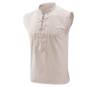 Foweknow Tank Top Men's Medieval Shirt Sleeveless Lacing Comfortable Sports Shirt Men Stand-Up Collar Tank Tops Medieval Clothing Men's Axel Shirt Gothic Steampunk Renaissance Running Shirt, White, S