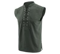 Foweknow Tank Top Men's Medieval Shirt Sleeveless Lacing Comfortable Sports Shirt Men Stand-Up Collar Tank Tops Medieval Clothing Men's Axel Shirt Gothic Steampunk Renaissance Running Shirt, Green,