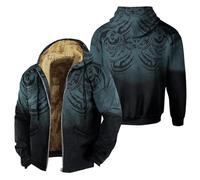 Foweknow Viking Jacket Men's Viking Tattoo Hooded Jacket with Fleece Lining 3D Print Zip Hoodies Thickened Long Sleeve Hoodie Sweat Jacket Gothic Medieval Vintage Hooded with Pocket, navy, 3XL