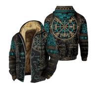 Foweknow Viking Jacket Men's Viking Tattoo Hooded Jacket with Fleece Lining 3D-Print Zip Hoodies Thickened Long Sleeve Hoodie Sweat Jacket Gothic Medieval Vintage Hooded with Pocket, 04 Black, 4XL