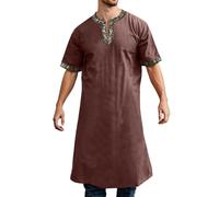 Foweknow Viking Tunic Men's Halloween Costume Renaissance Viking Clothing Short Sleeve V-Neck Thobe Traditional Ethnic Top Retro Cosplay Theme Party Fancy Dress Costumes Men