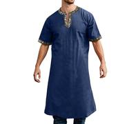 Foweknow Viking Tunic Men's Halloween Costume Renaissance Viking Clothing Short Sleeve V-Neck Thobe Traditional Ethnic Top Retro Cosplay Theme Party Fancy Dress Costumes Men
