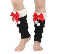 Foweknow Women's Christmas Leg Warmers with Bows Warm Plush Socks Comfortable Thermal Socks Winter Socks Knitted Knee Socks Reindeer Snowflake Christmas Motif, black, A
