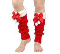 Foweknow Women's Christmas Leg Warmers with Bows Warm Plush Socks Comfortable Thermal Socks Winter Socks Knitted Knee Socks Reindeer Snowflake Christmas Motif, red, A