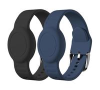 Foweroty for AirTag Bracelet for Kids, Waterproof Cute Print for Air tag Holder for Kids with Soft Silicone Full Coverage Anti-Lost Hidden for Airtag Wristband Accessories for Child, Black/Blue