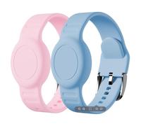 Foweroty for AirTag Bracelet for Kids, Waterproof Cute Print for Air tag Holder for Kids with Soft Silicone Full Coverage Anti-Lost Hidden for Airtag Wristband Accessories for Child, Pink/Light Blue
