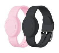 Foweroty for AirTag Bracelet for Kids, Waterproof Cute Print for Air tag Holder for Kids with Soft Silicone Full Coverage Anti-Lost Hidden for Airtag Wristband Accessories for Child, Pink/Black