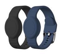 Foweroty for AirTag Bracelet for Kids, Waterproof Cute Print for Air tag Holder for Kids with Soft Silicone Full Coverage Anti-Lost Hidden for Airtag Wristband Accessories for Child, Black/Blue