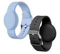 Foweroty for AirTag Bracelet for Kids, Waterproof Cute Print for Air tag Holder for Kids with Soft Silicone Full Coverage Anti-Lost Hidden for Airtag Wristband Accessories for Child, Black/Light Blue