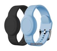 Foweroty for AirTag Bracelet for Kids, Waterproof Cute Print for Air tag Holder for Kids with Soft Silicone Full Coverage Anti-Lost Hidden for Airtag Wristband Accessories for Child, Black/Light Blue
