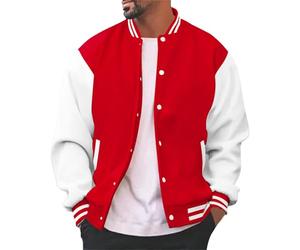 Fowjknww Bomber Jacket Men's Autumn Baseball Jacket Versatile Loose Casual Sweat Jacket Patchwork Fashion Trend Leisure Jacket College Teenager Outdoor Jacket Windproof Transition Jacket, red, 3XL